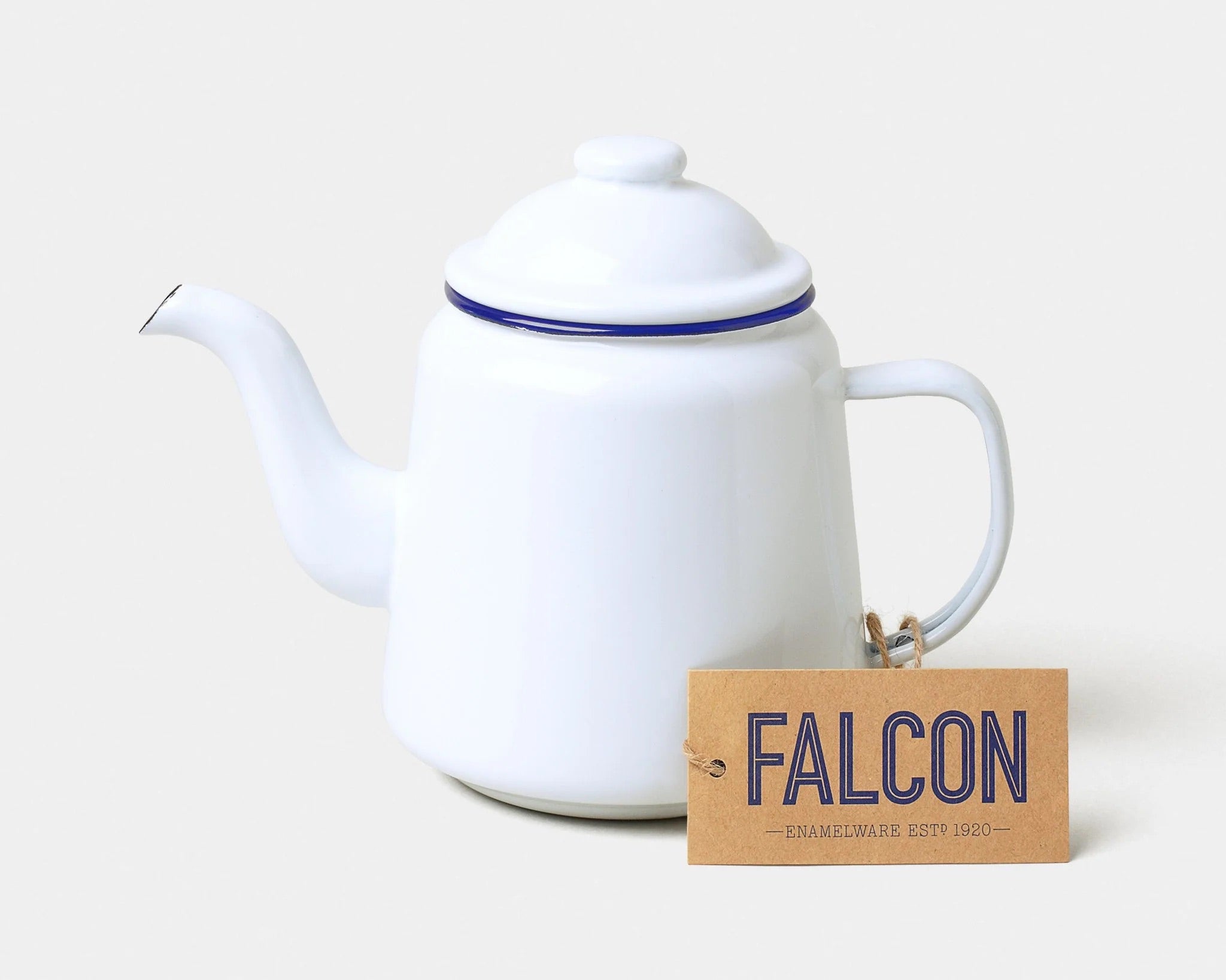 Falcon Enamel Teapot - White with Blue rim#colour_white-with-blue-rim