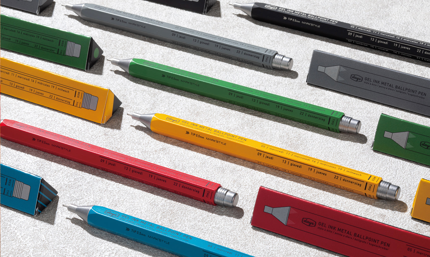Marks Days Metal Gel Ballpoint Pens in various colours